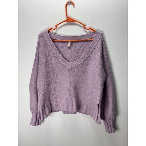 Anthropologie Pilcro Cropped V-Neck Oversized Sweater Purple Pink Size Small - Picture 1 of 12